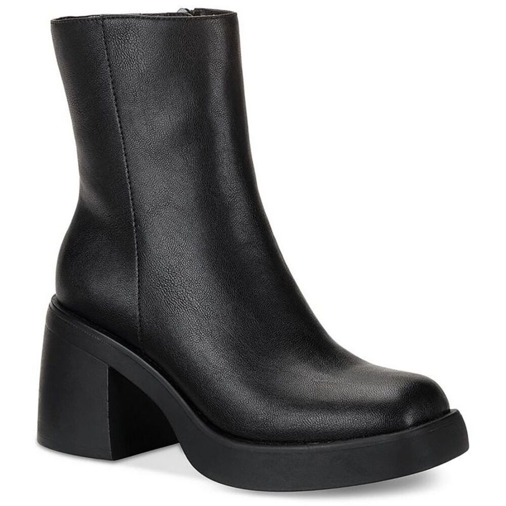 Sun + Stone Womens Tiannaa Black Faux Leather Ankle Boots Shoes NWOB